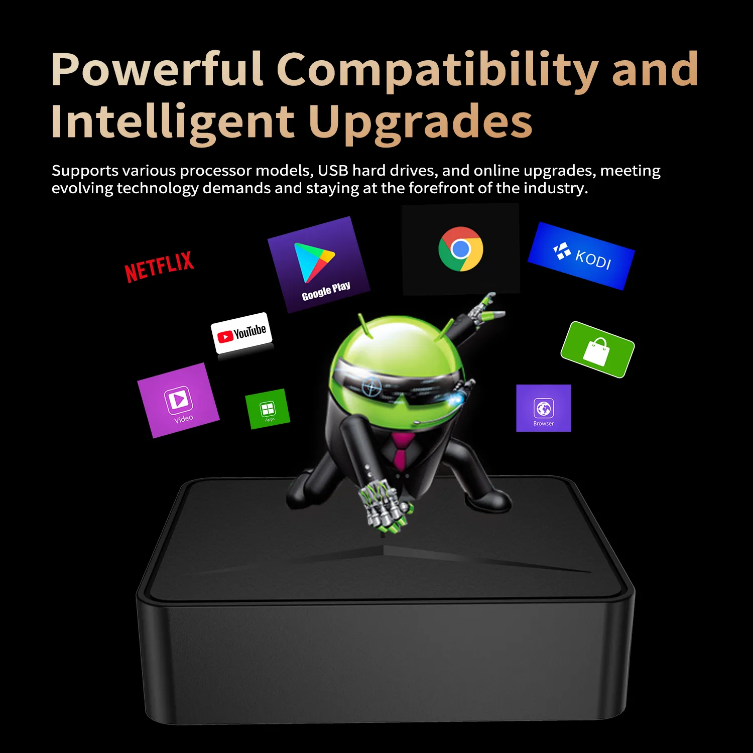 Android TV box with powerful app compatibility and intelligent system upgrades
