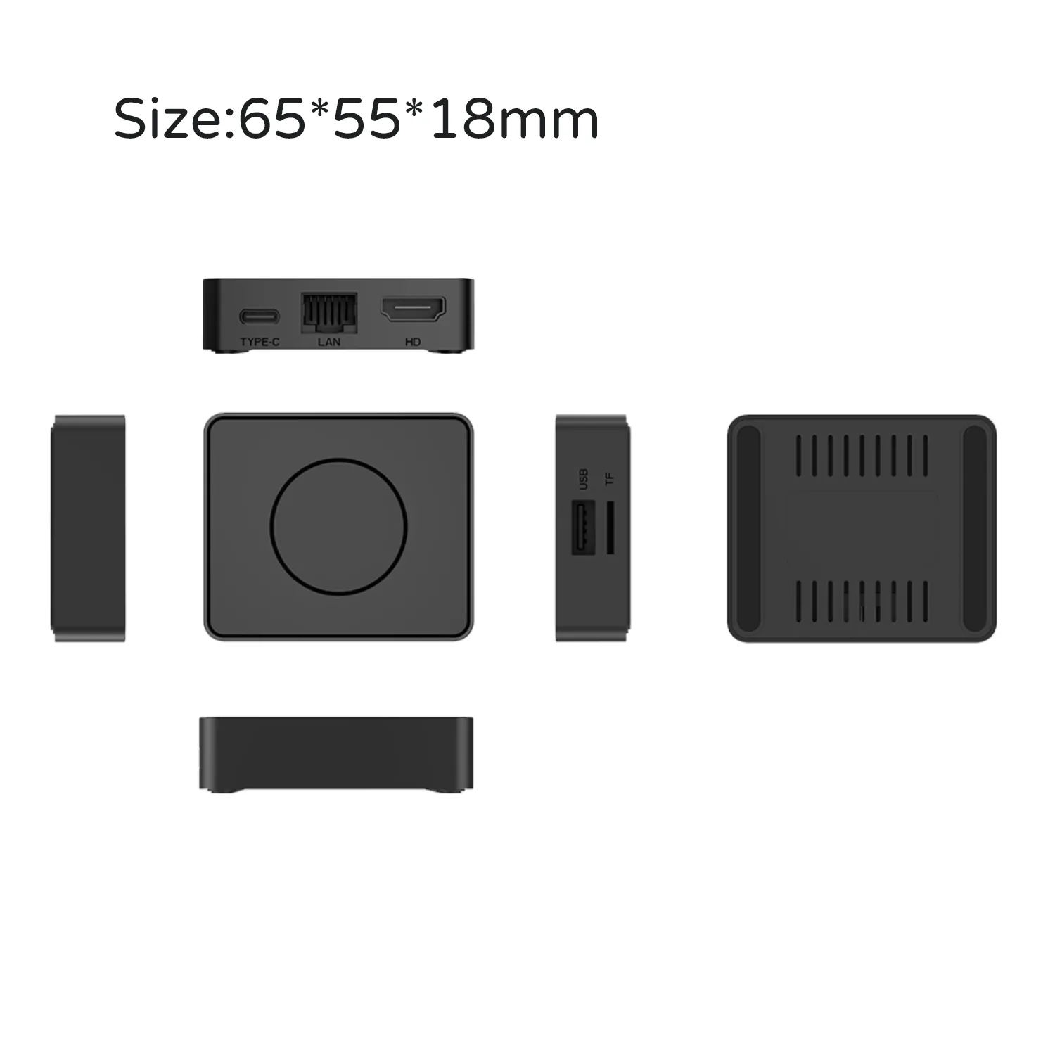 Compact 85*85*18mm TV box with multi-angle views for OEM projects