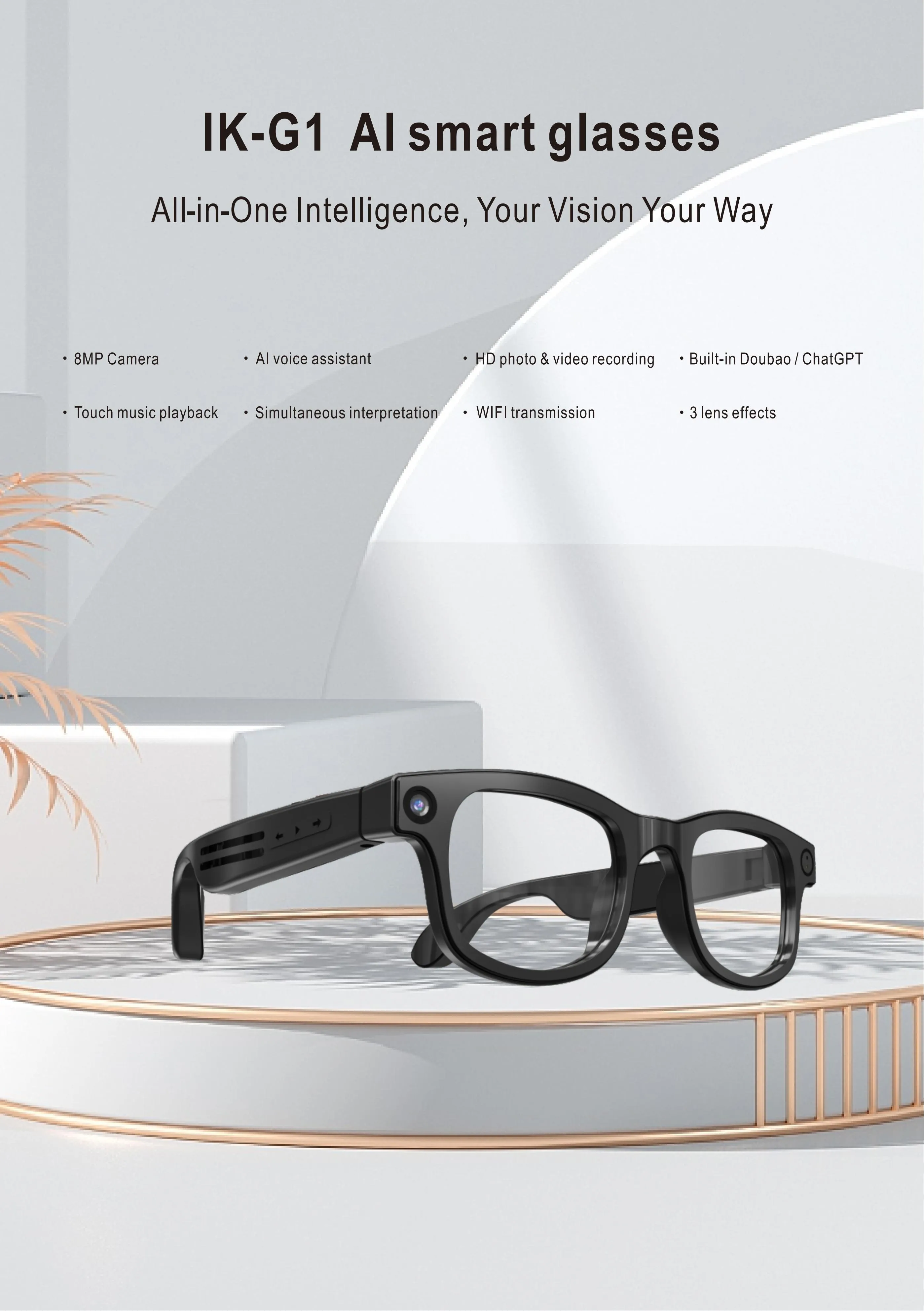 IK-G1 Smart Glasses  with Real-time Interpretation & AI Voice Command