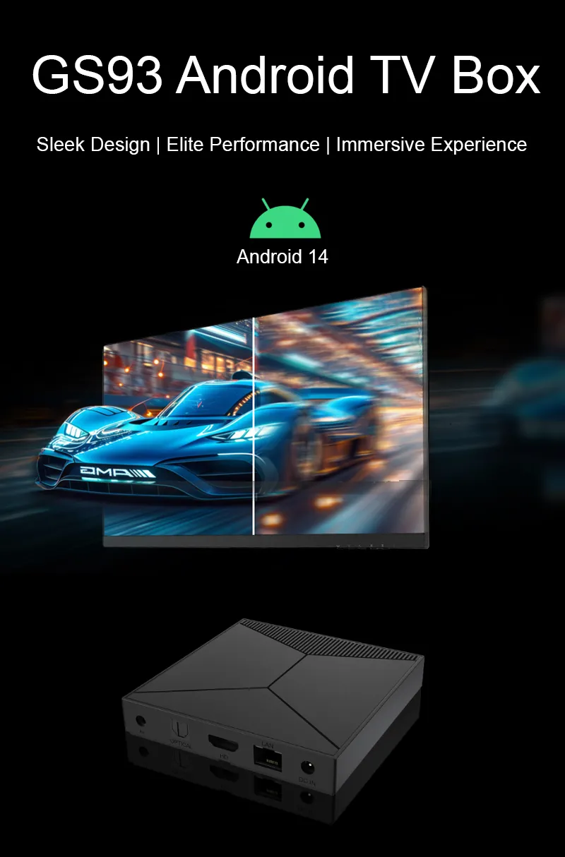 GS93 Smart TV Box Amlogic S905Y5 4K Decoding WiFi 6 Android 14 Large Storage Expansion