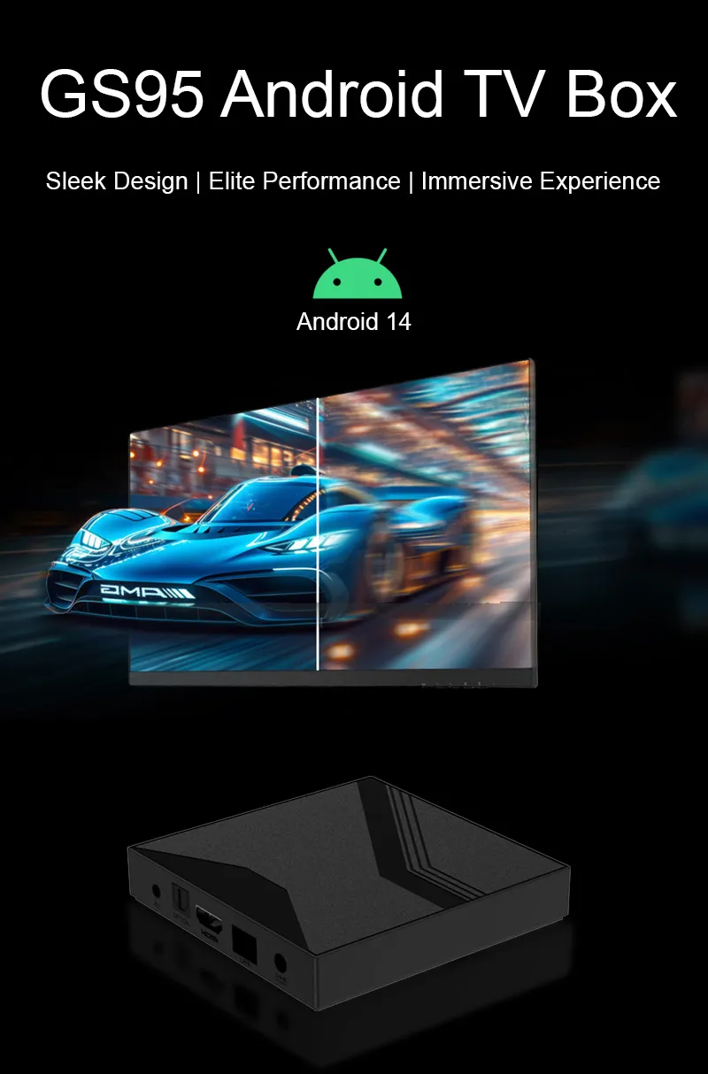 GS95 Android 14 TV Box - Amlogic S905X5M Quad-Core, 4K HDR, Dolby Audio, Wi-Fi 6 & Bluetooth 5.0