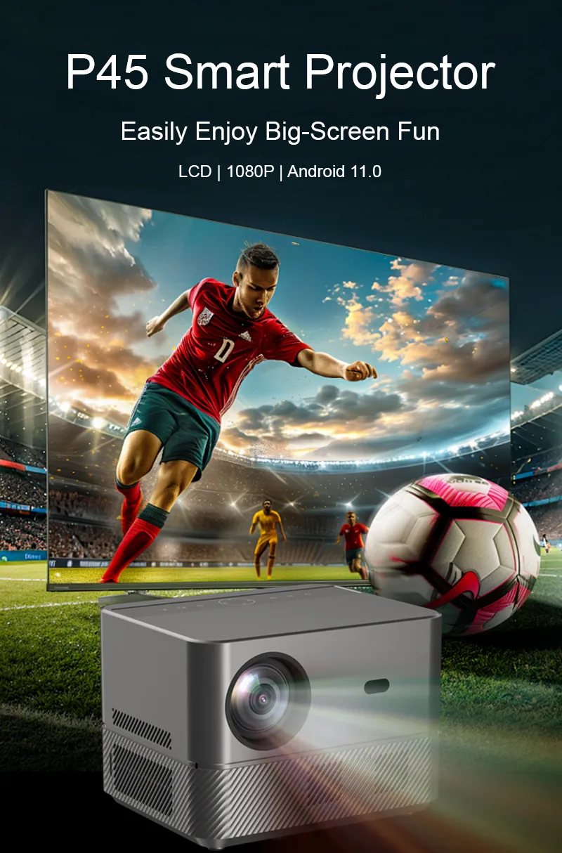 P45 Smart Projector - 1080P LCD Android 11.0 Projector with Auto Keystone & Focus